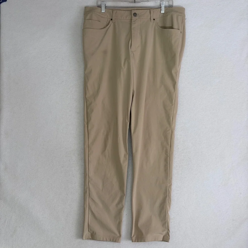 Lululemon ABC Pants Men 36x32 Tan Slim Straight Performance Tech Trousers